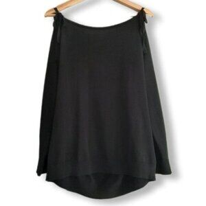 ANTHROPOLOGIE 100% Cotton Cold Shoulder Tie Sweater Black Sz M